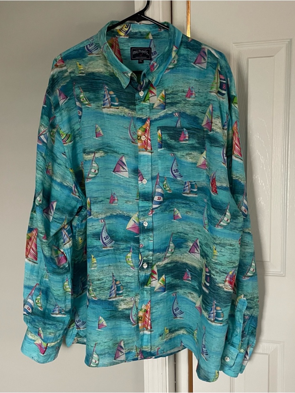 Michael’s printed linen shirt size XL.